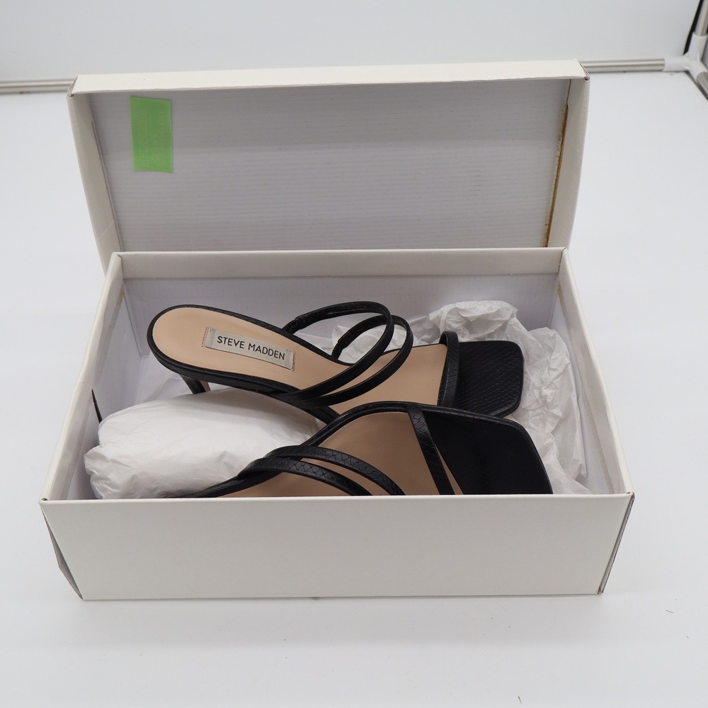 Steve Madden Womens Black Snakeskin Embossed Square Toe Strappy Heels 8.5 - Picture 10 of 12